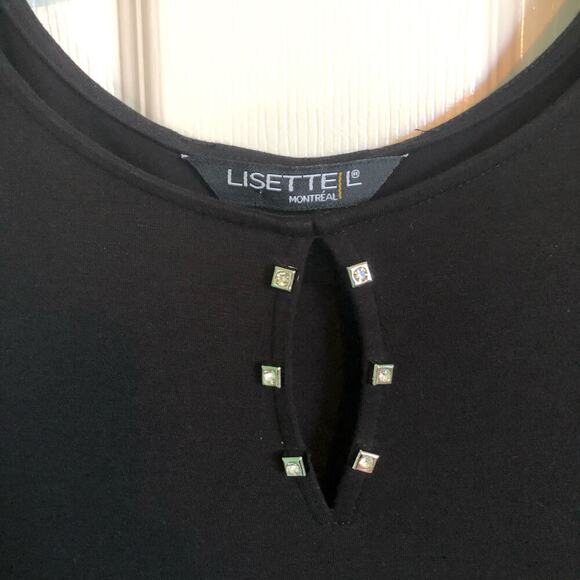 Lisette L Black Knit 3/4 Sleeve Shirt with Rhinestone Detail & Tie Front - Small - Picture 3 of 7